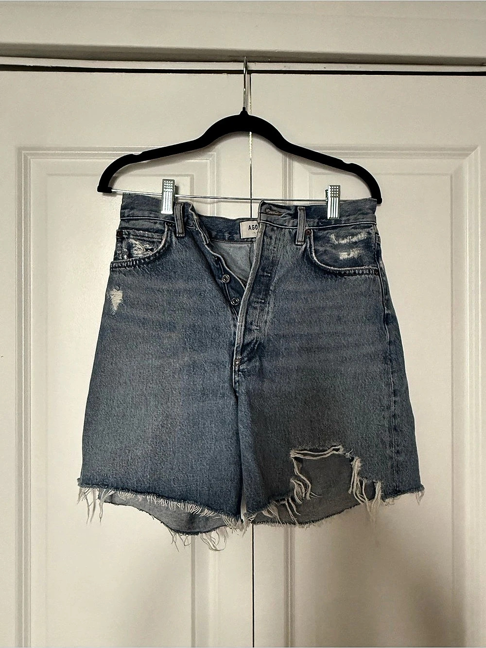 AGOLDE Stella Distressed Denim Jean Shorts Blue Waist 26